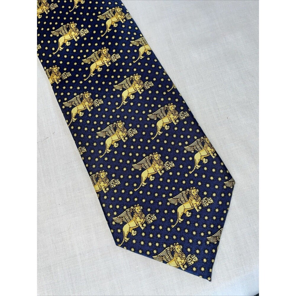 Pura Seta Italy Men’s Dress Tie Size 59” Blue Gold Sphinx Silk Business Formal
